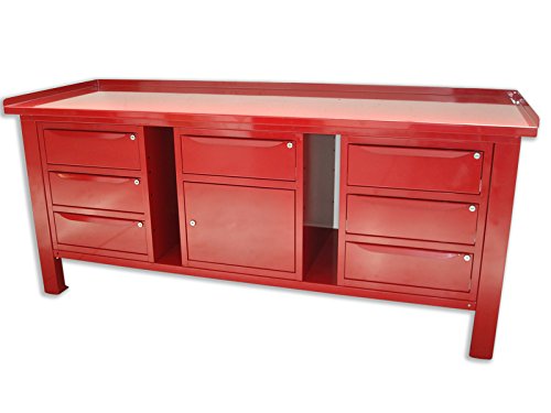 SOGI X3-11_m Banco de trabajo 2 m con tablero de acero + 2 armarios de 3 cajones + 1 armario de 1 cajón y puerta