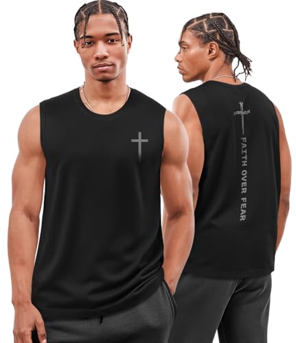 Flafens Tank Tops Men - Sleeveless Shirts for Men Graphic Cotton Mens Tank Tops Summer Tanktop Casual Loose Fit Tanktop Christain Mens Sleeveless Tee Shirts for Workout Running Sports, L, Faith