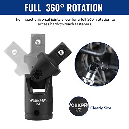 WORKPRO 18-Piece Impact Socket Extension Set, Includes Socket Adapters, Ratchet Extension Set, Socket Extension Bar, Swivel Universal Joints and Impact Coupler, 1/4", 3/8" & 1/2" Drive by WORKPRO - Used condition - Image 5