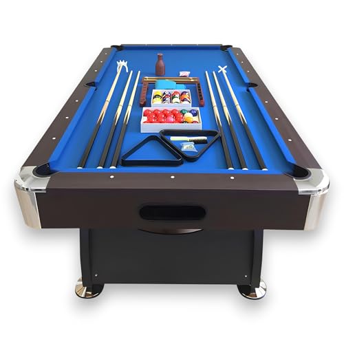 SIMBASHOPPING 8 Foot Pool Table Modern Billiard Table with Blue Felt, Automatic Ball Return and Accessories - Vintage Blue