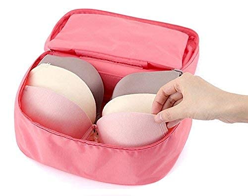 TS WITH TECHSUN Multifunctional Polyester Bra Innerwear Underwear Panties Toiletries Organizer Bag Slide Portable Cosmetics Makeup Lingerie Toiletry Travel Bag Pouch (Light Pink) 2