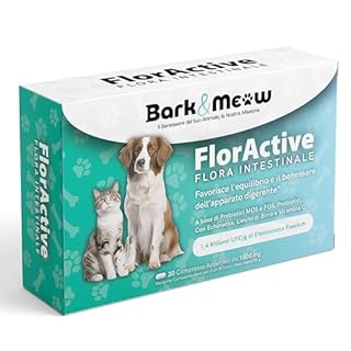 FlorActive Fermenti Probiotici per cani e gatti 1,4 miliardi UFC. Favorisce l'equilibrio intestinale e ristabilisce la flora batterica. Con Prebiotici FOS e MOS. 30 Compresse