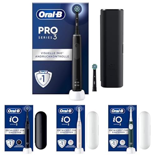 Bundle aus Oral-B PRO 3 3500 schwarz + 3 x Oral-B iO Series 2 mit Reiseetui
