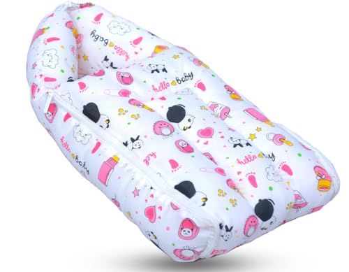 Image of Baby Bed, Sleeping Bag & Carry Nest Cotton|3 in 1 Convertible Portable Bassinet-Nest|Unisex New Born Sleeping Bed for 0-6 Months (Panda Pink)