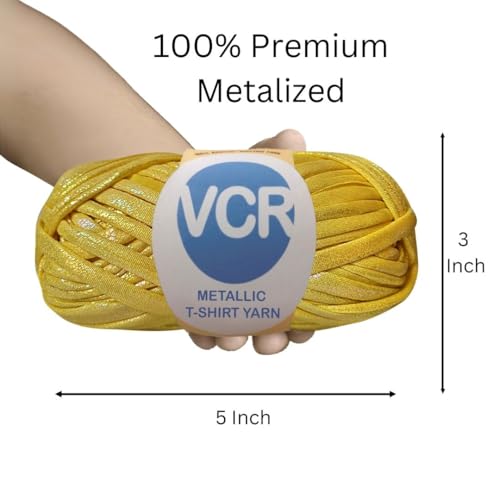 Image of VCR Shine Mustard Brown Metallic T-Shirt Yarn, 100 Grams, 100% Metallized Craft Yarn, Pack of 1 Yarn, Suitable for Handbags, Tote Bags and Sling Bags