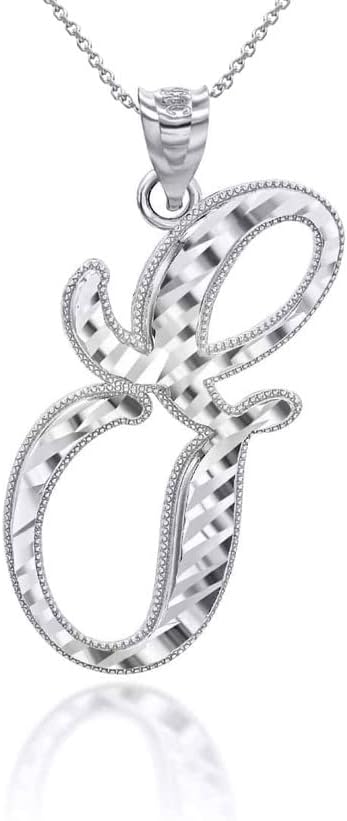 Exquisite 10K or 14K White Gold Fine Dangling Cursive Initial A-Z Charm Pendant Necklace, Your Choice of Initial Letter, Metal & Length
