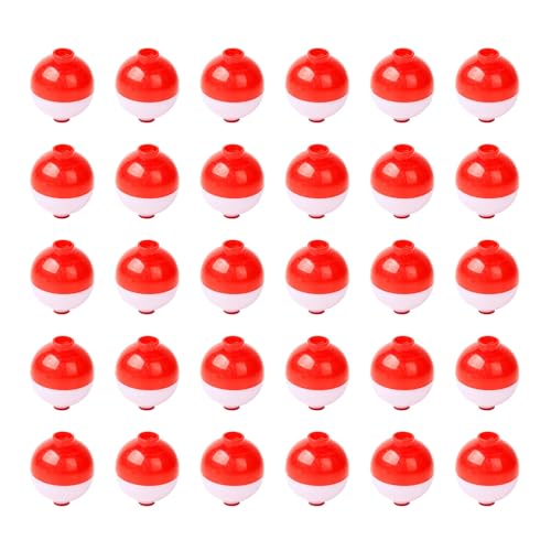 TwirlTide 30pcs Fishing Bobbers 1.25 Inch Snap on Float Red and White Bobbers Push Button Round Buoy Floats Fishing Tackle