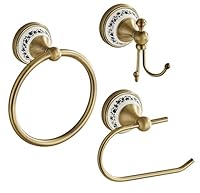 3er-Set Badezimmer-Accessoires mit Porzellan Antik Messing, Toilettenpapierhalter, Handtuchring & Doppel-Haken, Vintage Set für Bad & WC