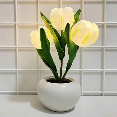 HUIKUANGEU Lampada da Tavolo a LED a Forma di Fiore,Lampada a Tulipani,Lampada Tulipani,Romance Tulipani Night Light,Luce Notturna A Led con Tulipani,per Camera da Letto,Decorazione Domestica