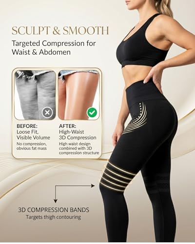 3D Anti Cellulite Metabolic Booster Compression Leggings for Women | 3D Compression Pants Womens, Anti Cellulite Leggings, High Waist Butt Lifting Gym Leggings, Sport Yoga Pants Women Black - image 2
