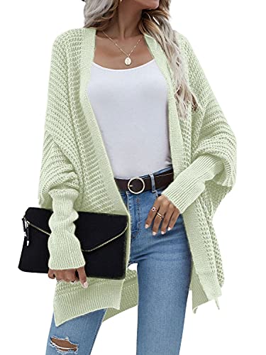 Image of Women's Waffle Cardigan Ribbed Cuffs Open Front Knit Sweater Batwing Long Sleeve Casual Loose Chunky Coat Outwear