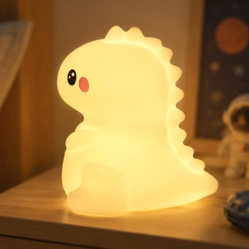 Night Light for Kids LED Dinosaurs Squishy Animal Lamp for Baby Soft Silicone Dimmable Touch Light with Timer Battery Rechargeable Nightlight Boys Gifts Cute Room Decor 4.80 x 4.80 x 6.10 in