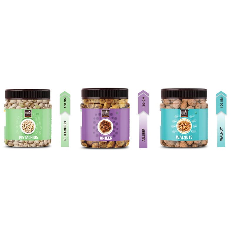 Granny's Dryfruits Fruits|Pista Walnut Fig|Fresh And Healthy Premium Raw Nut|Dry Fruits Combo Pack Jar Pack(100G X 3)300Gm|Value Pack