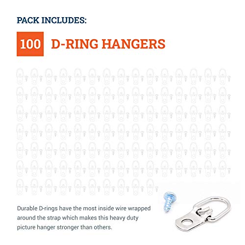 D Ring Picture Hangers With Screws - 100 Pack - Bulk D Rings - Pro Quality D-Rings - Picture Hang Solutions #TOP5