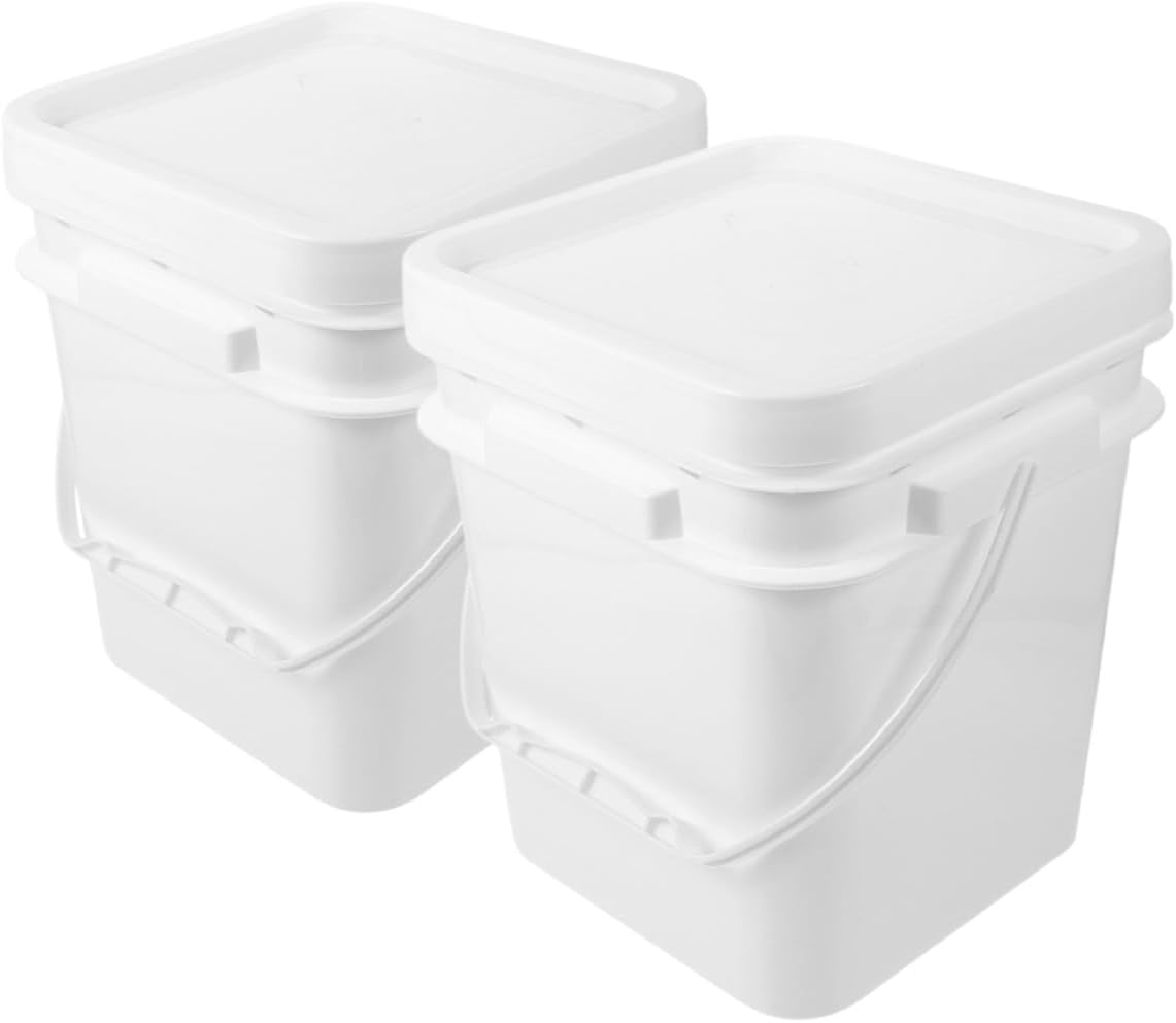 Luxshiny 2pcs 2.6 Gallon White Abs Paint Buckets with Lid, Plastic Paint Containers for Storage and Painting, Square 10l Wide Mouth Pails with Handle for Home and Industrial Use