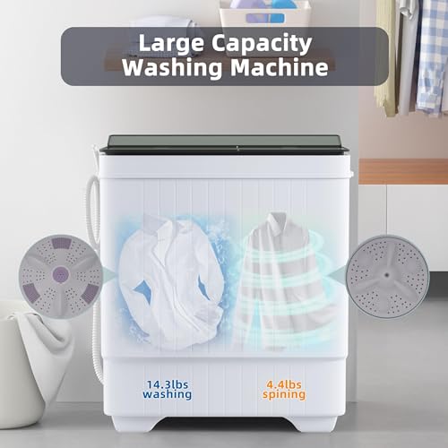 Image of Elevon Portable Washing Machine Twin Tub 18.7 Lbs Capacity, (14.3 Lbs) and Spinner(4.4 Lbs) Combo Mini Compact Laundry Washer for Home, Apartment, Camping, RVs and Dorms, Black /White