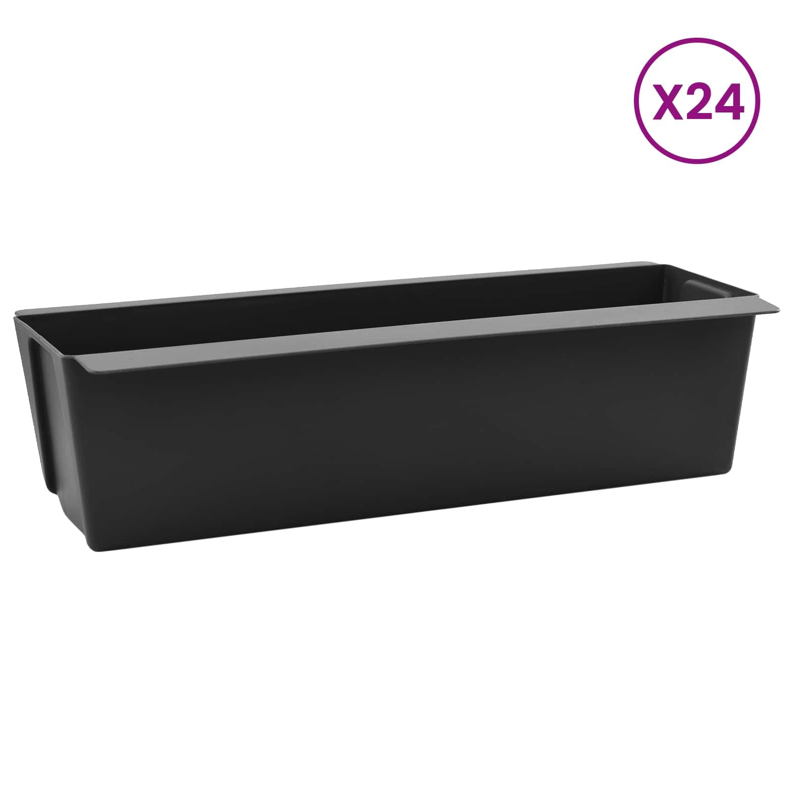 Pudełka na kwiaty, na europalety, 24 sztuki, czarne, 36 x 13 x 9 cm | polipropylen, do użytku wewnątrz i na zewnątrz, pionowy ogród, modułowa konstrukcja