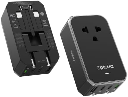 EPICKA Universal Reisestecker Adapter PD 65W mit 3 USB-C und 1 USB-A | Reiseadapter Weltweit,Internationaler Steckdosenadapter, Travel Adapter für Deutschland USA UK JP TH AU,Air 6