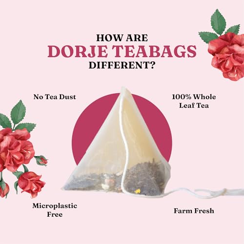 Image of Dorje Teas Rose Darjeeling Tea | 30 Pyramid Teabags (Pack of 1) | Selim Hill Estate | Delicate Floral Rose Flavour | Promotes Sleep & Stress Relief | Organic Whole Leaf Blend | 30 Cups