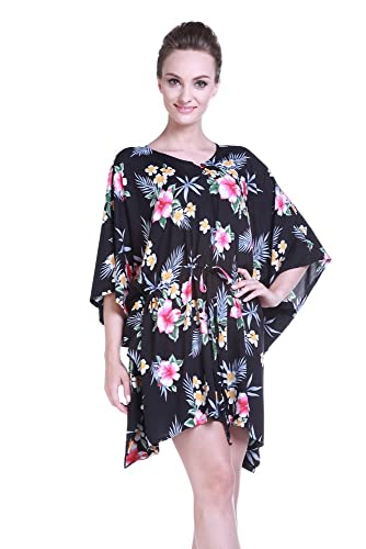 Image of Family Matching Hawaiian Clothes, Hibiscus Black | Black Hibiscus Print • Soft Rayon Fabric • Family Matching Outfits • Vacation Ready • Luau Party Wear