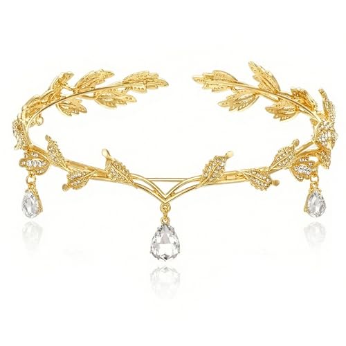 ZhouWei Couronne Elfe, Diademe Femme Elfique Réglable Medieval Strass Cristal Diadème Princesse Bijoux de Tete Rétro Princesse Elfe, pour Cosplay Mariage...