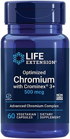 Life Extension Optimized Chromium with Crominex 3+ 500 mcg – Glucose and Cholesterol Management Supplement – Gluten-Free, Non-GMO - 60 Vegetarian Capsules