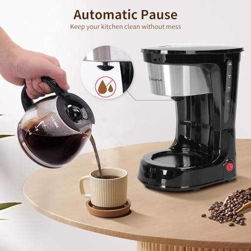 Aigostar 5 Cup Coffee Maker, Small Coffee Maker with Reusable Filter, Hot Plate and Glass Coffee Pot, Compact Coffee Machine with Cone Filter, Anti Drip Coffee Maker for Home & Office, Stainless Steel - Thumbnail 4