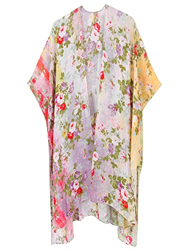 Image of Breezy Lane Women's Kimono Cardigan Summer Swimsuit Coverups Beach Cover Up with Floral Print for Vacation