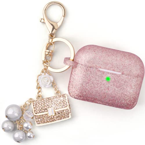 Case for Airpods Pro 2nd Generation - VISOOM Bling Airpods Pro 2 Cases Cover Women Silicone iPods Pro 2 Earbuds Wireless Charging Case Girl Glitter Keychain for Apple Airpod Gen Pro 2 Rose Gold