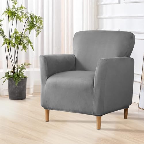 MINGPINHUIUS Banquet Luxury Armchair Slipcovers: Latest Velvet 1Piece Chair Slipcover High Stretch Nonslip Solid Color Arm Chair Cover for Office Reception Reading Sofa (Dark Gray) by MINGPINHUIUS - Used condition - CA$21.89