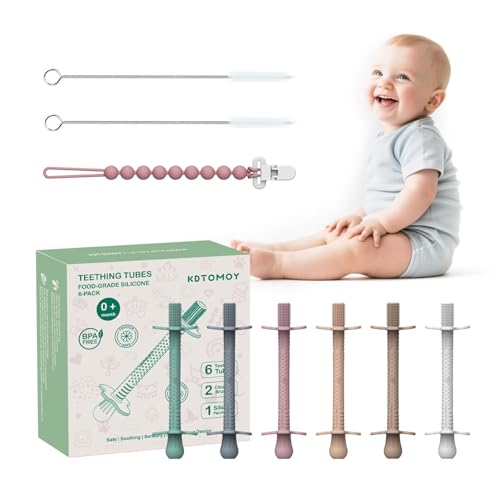 Image of 6pk Baby Teether Straws Silicone Teething Tube Stick Toy for 0-12M