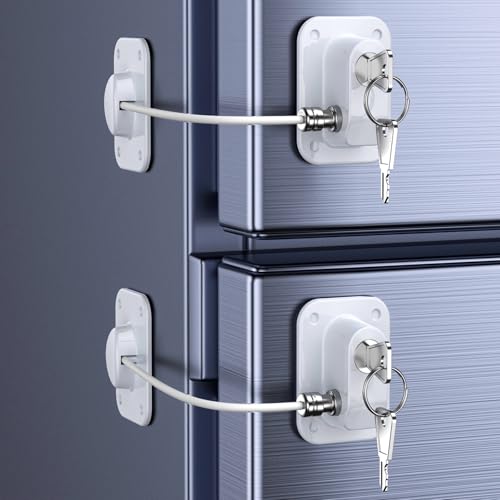 2 Pack Refrigerator Lock for Kids, Toddlers and Adults, Child Proof Fridge Door Lock with Keys for Kitchen Freezer, Air Oven Air Fryer, Cabinets and Drawers, Windows, Doors (B-White-2 Pack)