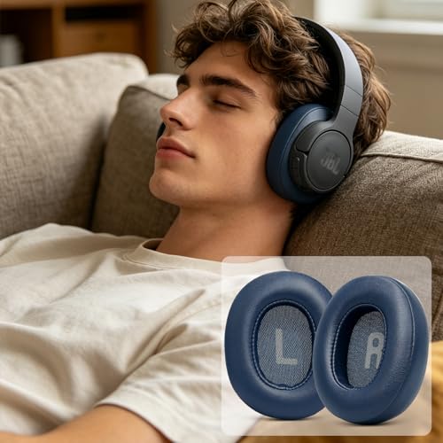Image of GEVO Earpads for JBL Tune 770NC /760NC (Not Fit JBL Live Series) Headset | Ear Cushions for JBL Tune 700BT /710BT /720BT /750BT /750BTNC /760NC /770NC | Protein leather | Original-Fit Design | Blue