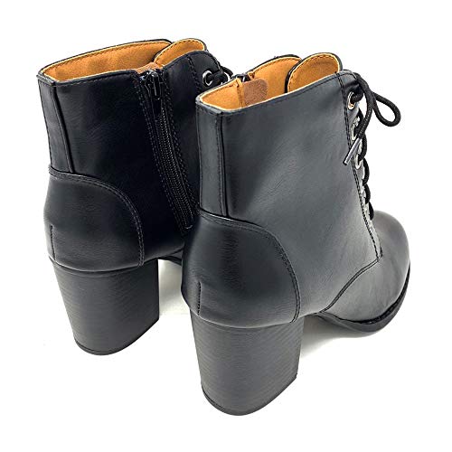 Soda Women's Korman Faux Leather Lace Up High Chunky Heel Ankle Booties3