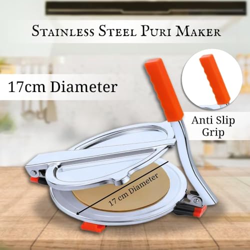 Image of G & P ENTERPRISE Stainless Steel Puri Maker Press | Manual Poori Press Machine for Home Kitchen | Papad, Khakhra, Chapati Dough Press with Handle | Heavy Duty, Easy Use (Pack of 1)