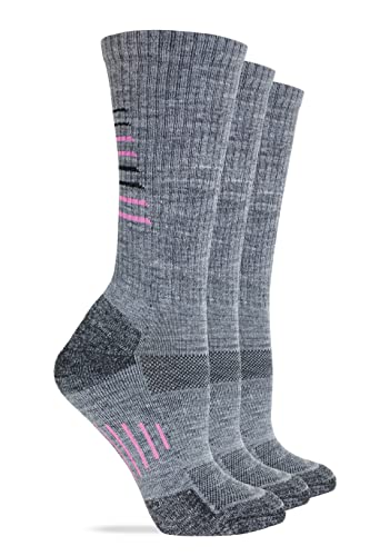 Wise Blend Ladies Merino Wool Blend Seamless Toe Hiker Crew Socks 3 Pair (Charcoal, Medium)