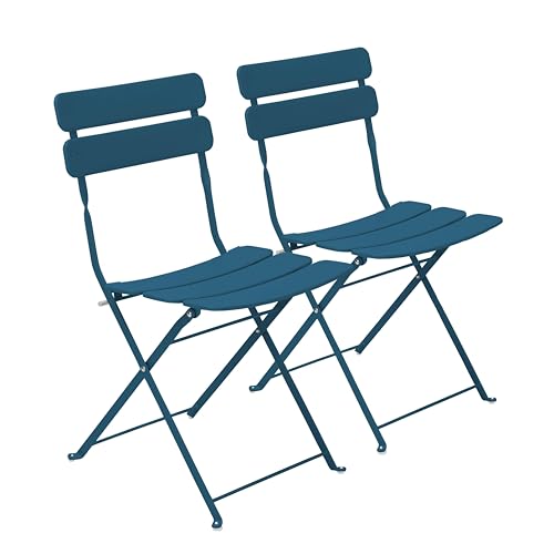 Oviala Lot de Deux chaises Pliantes en Acier Bleu Pacific