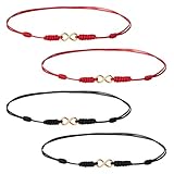 GOMAKERER 4 Pcs 2 Colors Gold Ribbon Support Friendship Bracelet, Alloy Infinity Link Adjustable Cord Anklets Adjustable Rope Thread Bracelet for Women