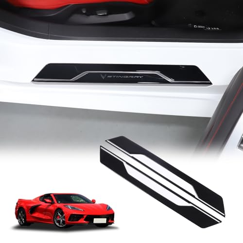 2PCS Car Door Sill Protector,Automotive Door Entry Guard Compatible with Corvette C8 Stingray Z06 Z51 2020-2024,PVC Waterproof Threshold Anti-Scratch Sticker (Style A)