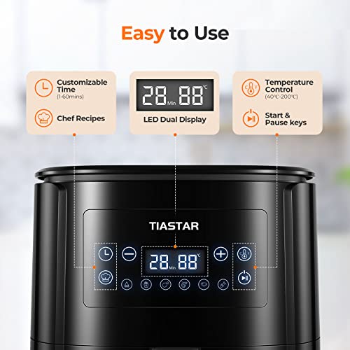 Tiastar Heißluftfritteuse 5,5L mit Digitalem LED-Touchscreen, Airfryer XXL mit einstellbare Temperatur und Timer, Heissluftfriteuse mit Antihaft Frittierkorb,1700W Schwarz – Bild 6