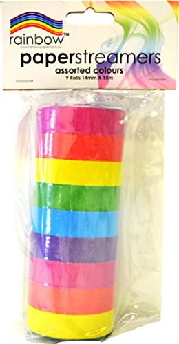 Rainbow 2 Sided Colour Paper Streamers 9 Rolls, 15 Meter x 14 mm