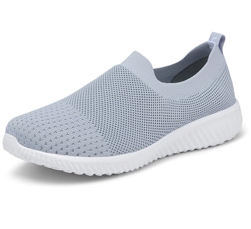Image of TIOSEBON Women's Slip On Trainers Comfortable Memory Foam Sneakers Breathable Mesh Running Shoes Lightweight Working Shoes 3 UK Grey