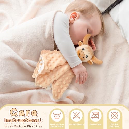 Image of Loveys for Babies,Kawaii Highland Cow Baby Security Blanket for Newborn Infant Toddler Snuggle Toy Stuffed Animal,Lovey Highland Cow Security Blankets Baby Gifts Unisex Birthday,Beige 12in