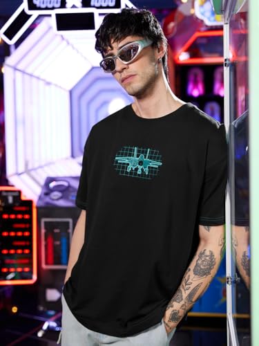 Image of The Souled Store Top Gun: Men and Boys Short Sleeves Round Neck Casual Streetwear Drop Shoulder Cotton Oversized T-Shirt White