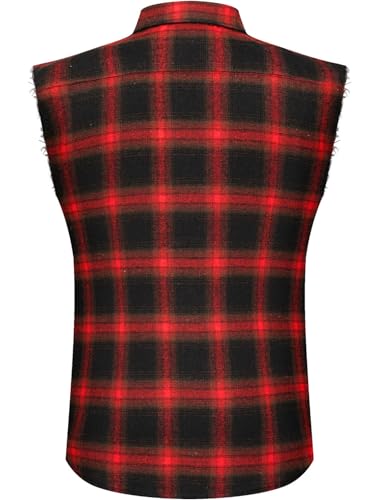 Sleeveless Flannel Shirt Men Casual Plaid Button Down Shirts Vest3