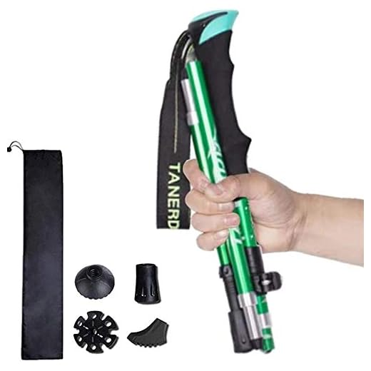 Bâton de Marche Pliable, Bâton de Randonnée Téléscopique en Aluminium Ultra Léger Bâton de Ski pour Hommes Femmes (Vert 1 Bâton)
