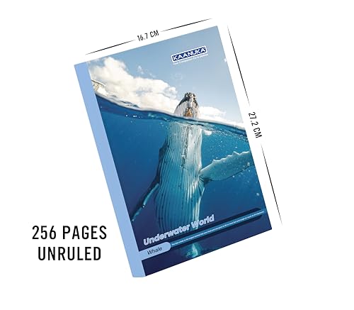 Image of KAANUKA Long Size Notebook - 256 Pages, Unruled, Plain, Long Size - 27.2cm X 16.7cm, Pack Of 6 Notebooks, Long Size Unruled Notebooks for School and College Students