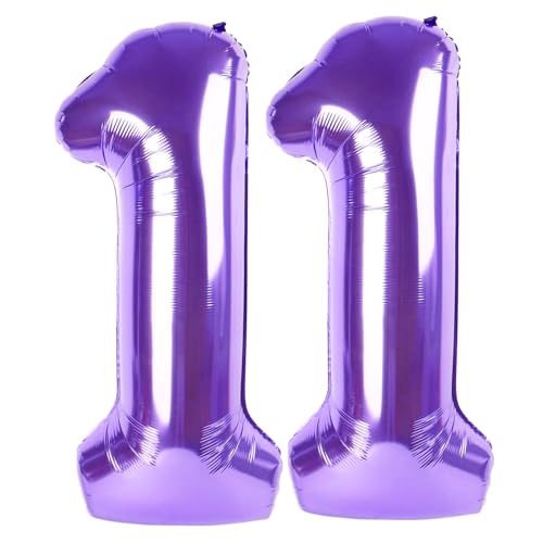 Image of Number Balloons 11 Balloon Purple for 11th Birthday Party Decoration, 40 in | Saturated Color, Large 40 in, With Straw & Hanging Hole, For Back-to-School Season, Wedding, Christmas, New Year, Anniversary