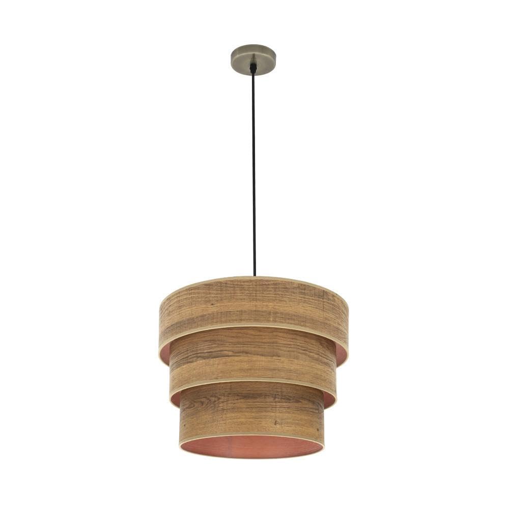 Suspension triple Smile en bois foncé et cuir, luminaire d'exception