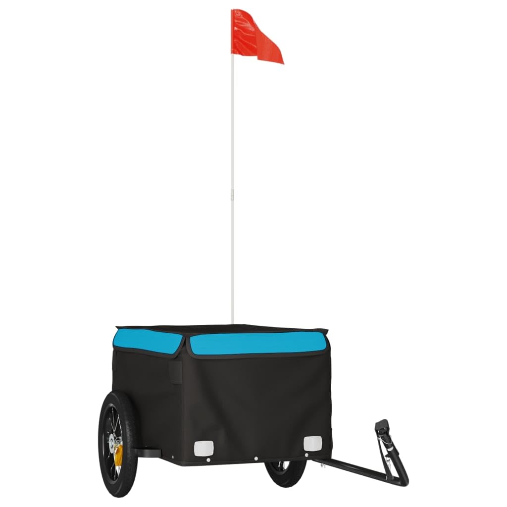 vidaXL Bike Trailer, Bicycle Trailer for Luggage Plant Tool Grocery, Bike Wagon with Safety Flag, Bicycle Cart, Black and Blue 30 kg Iron